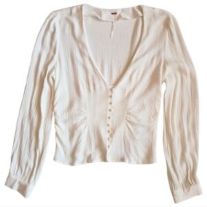 FREE PEOPLE Women's Maise Top Blouse Deep V Neck Crinkle Texture Side Zip MEDIUM